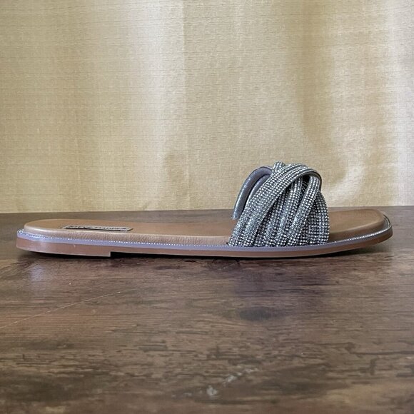 Steve Madden Womens Vanilly Sandal Sz 10 Silver Crystal Slip On Slide Bling Glam - Picture 6 of 13